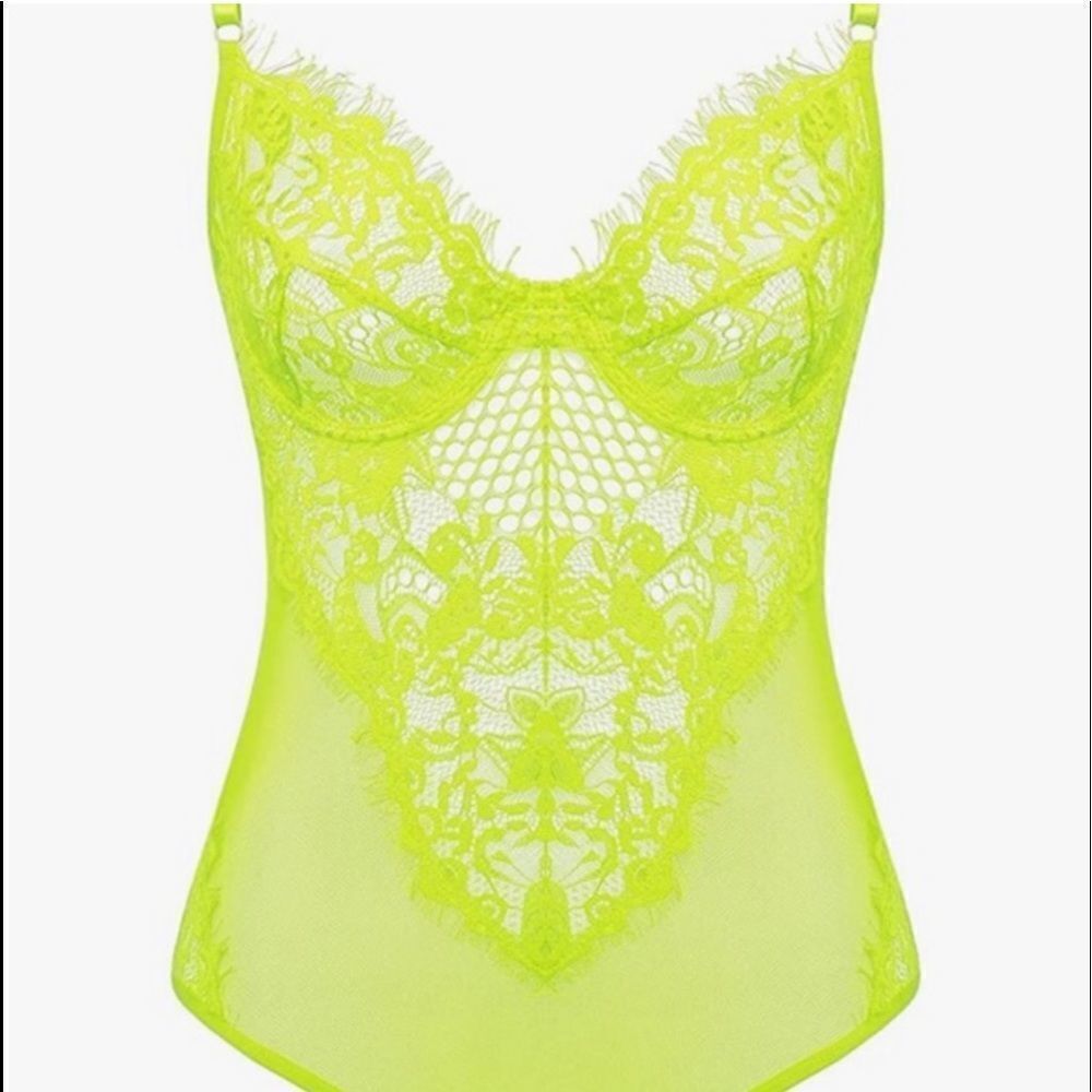 NWT Blacklight Glowing Neon Green Lace Bodysuit
